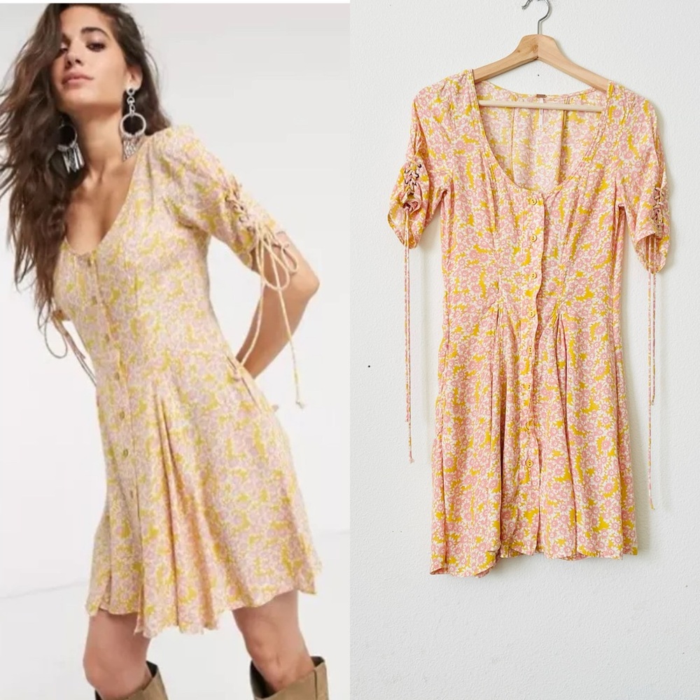 Free People XS Laces Up Mini Dress in floral print